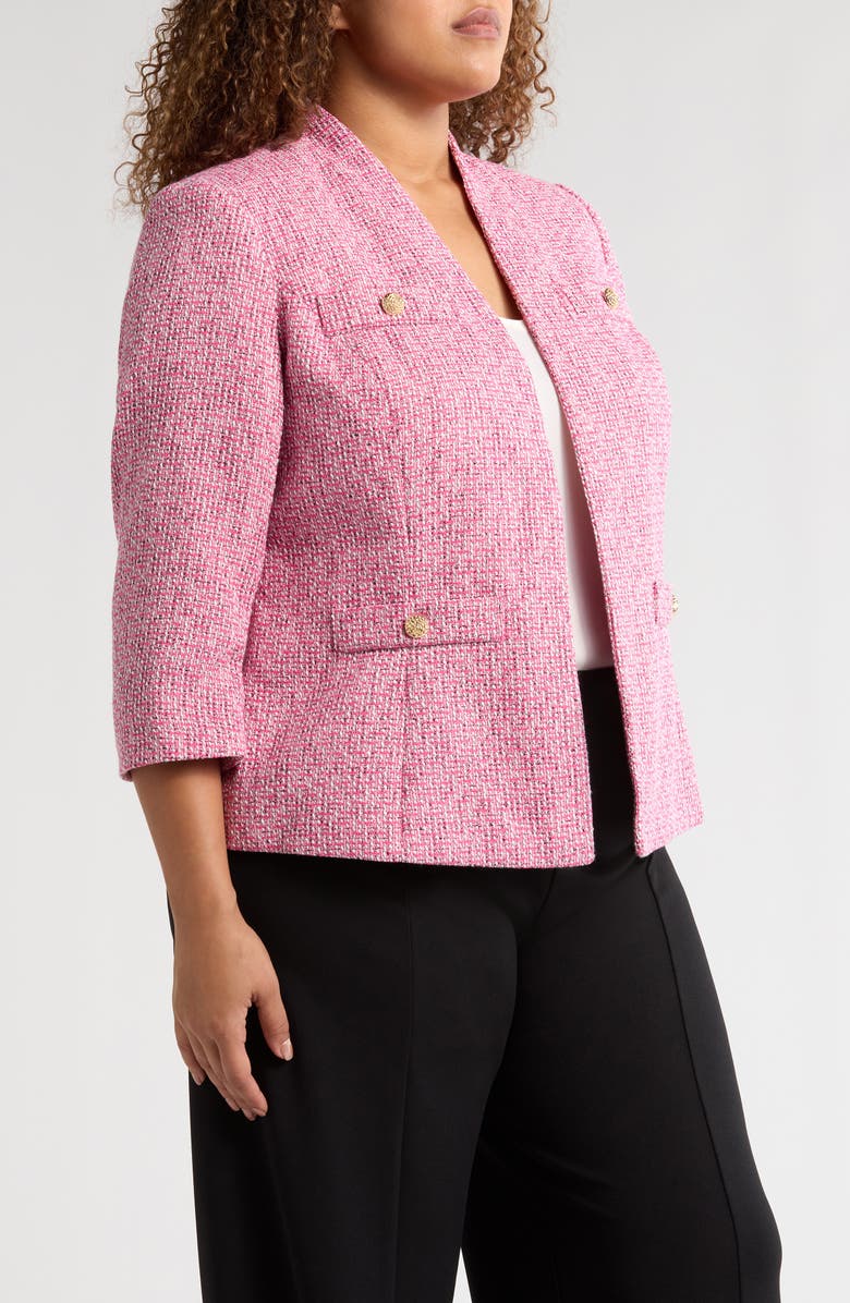 KASPER Tweed Four Pocket Collarless Blazer, Alternate, color, 