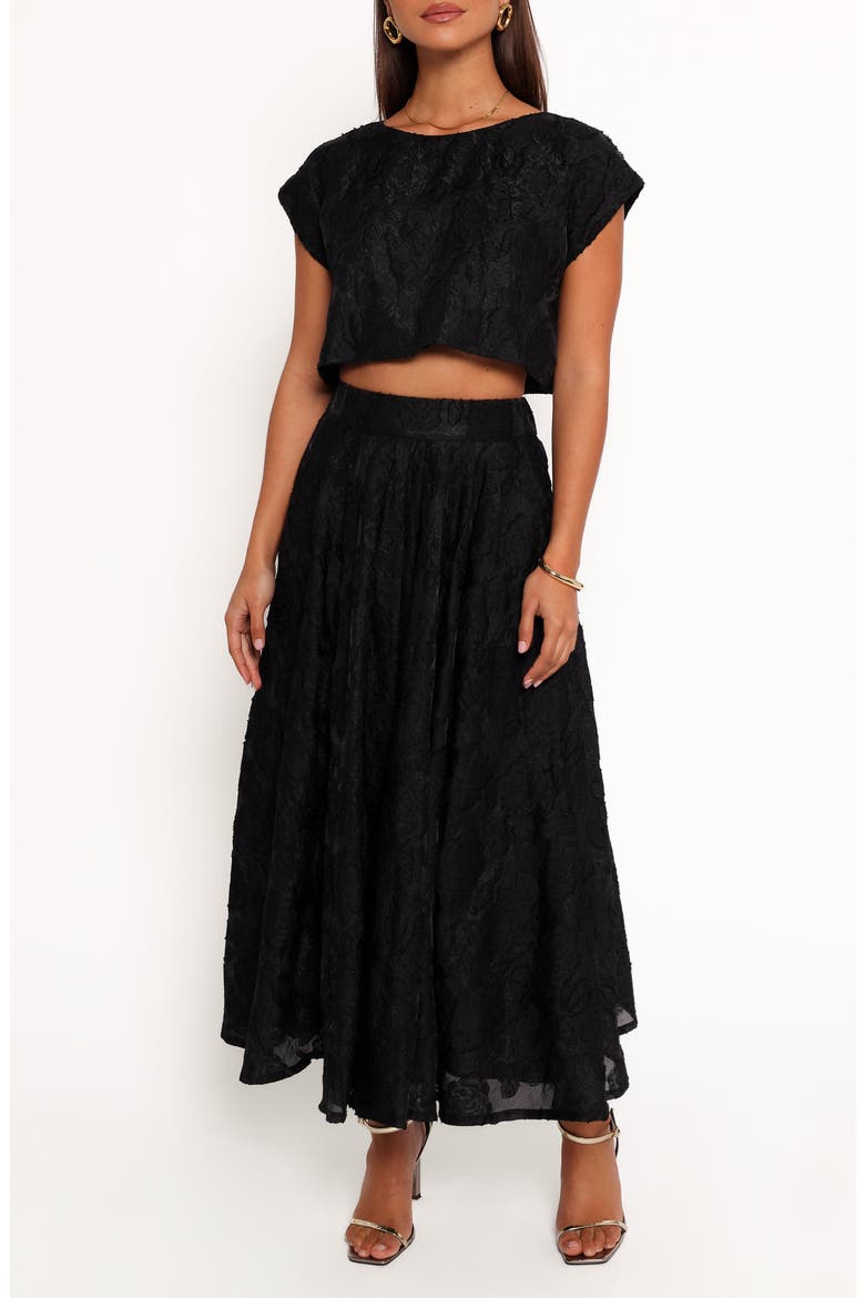 Beckham Floral Jacquard Crop Top & Maxi Skirt Set, Main, color, BLACK