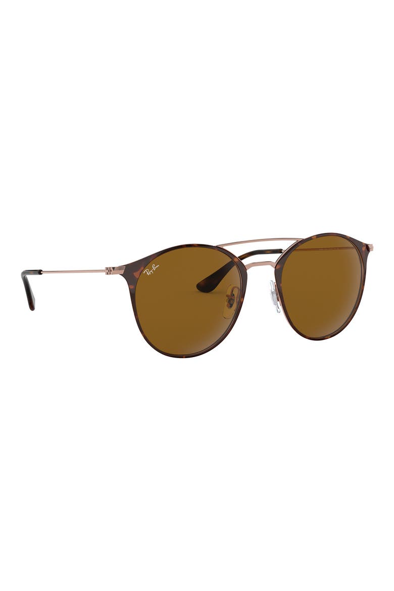 Highstreet 52mm Round Brow Bar Sunglasses, Alternate, color, COPPER TORTOISE