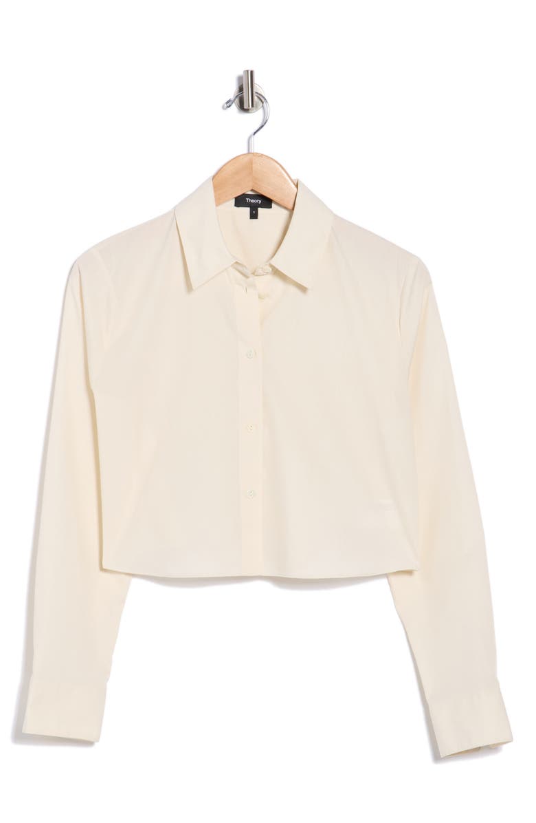 Theory Crop Poplin Button-Up Shirt, Alternate, color, Eggshell