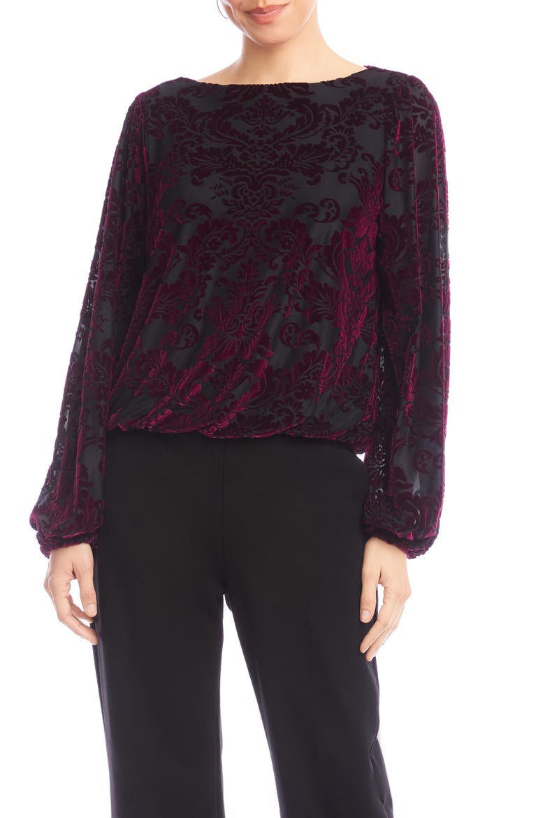Floral Velvet Burnout Top, Main, color, WINE