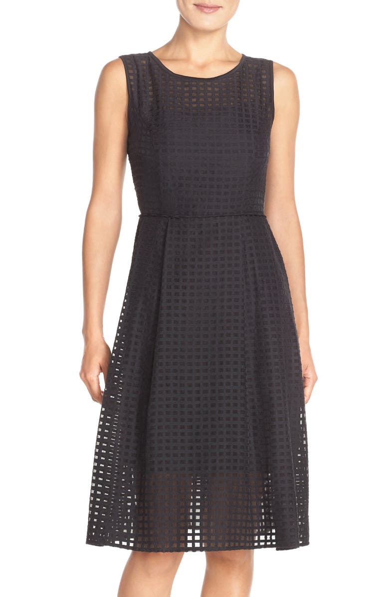 Ellen Tracy Windowpane Organza Fit & Flare Dress, Main, color, 