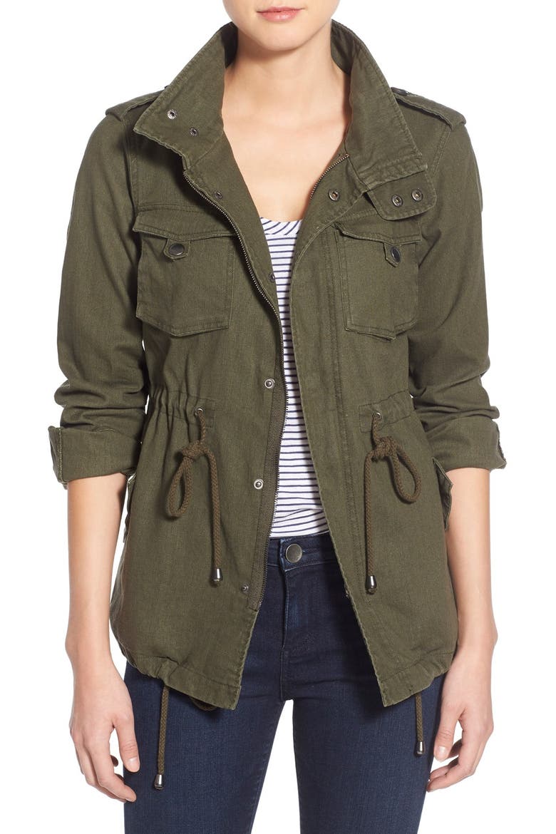 Linen & Cotton Blend Military Jacket, Main, color, GREEN