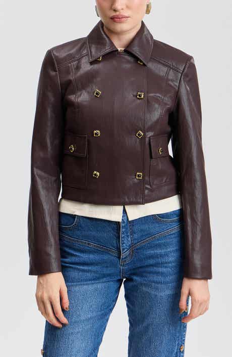 Double Breasted Cropped Faux Leather Jacket
