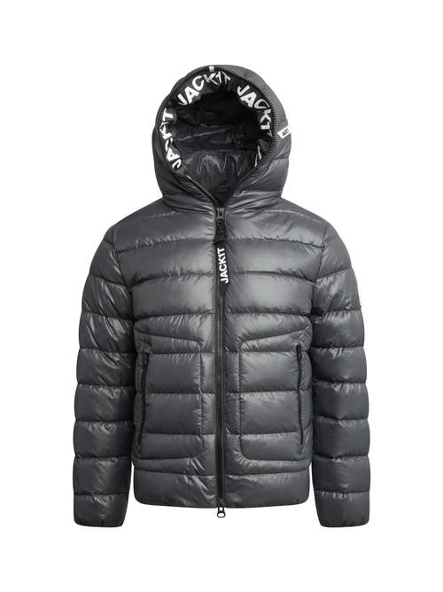 Jack1t R4d Tramline Hooded Puffer Jacket In Gray