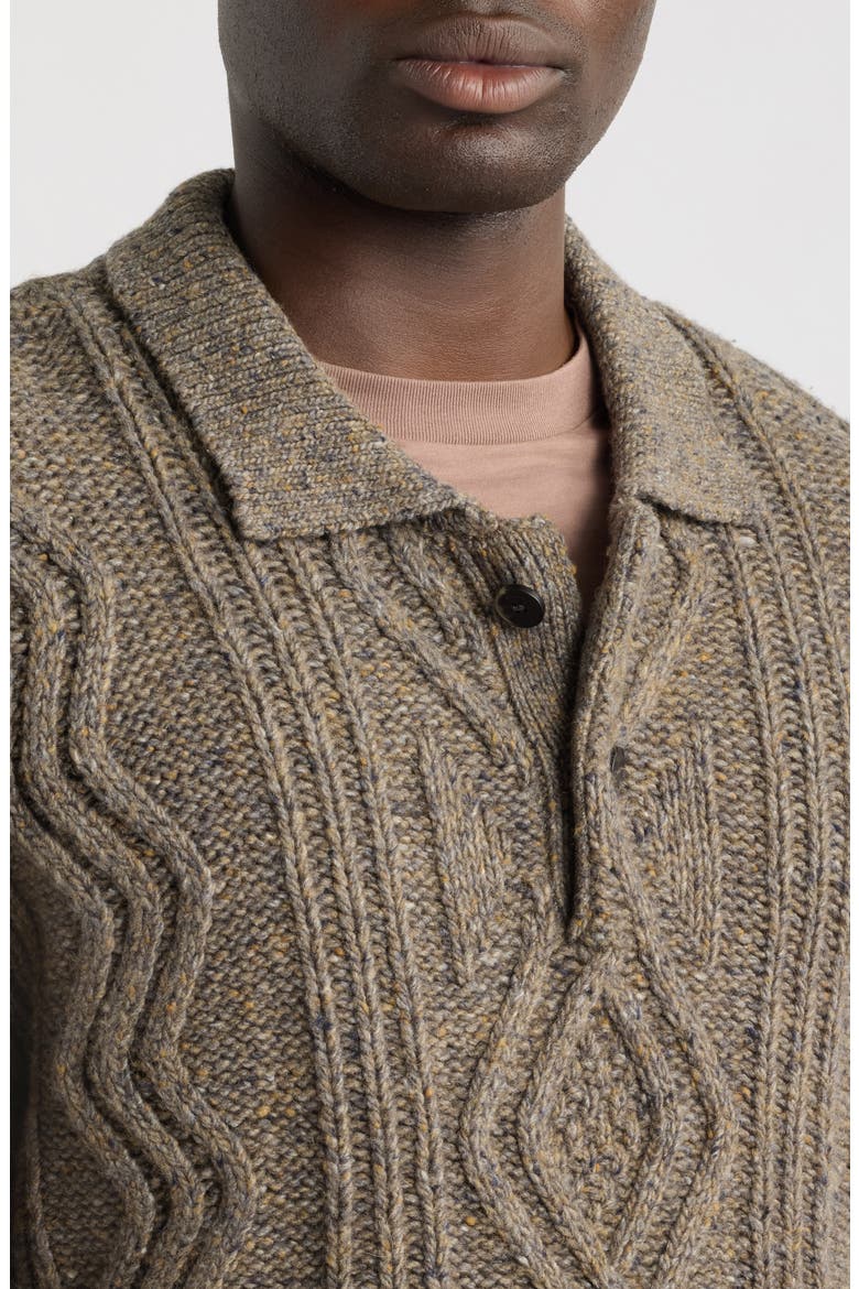 Cable Polo Sweater, Alternate, color, BROWN OLIVE