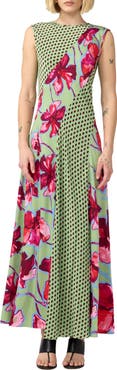 Diane von Furstenberg Cory Mixed Print Sleeveless Maxi Dress