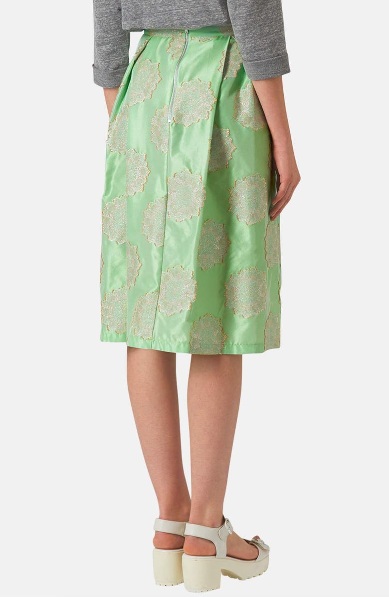 Topshop Metallic Lace Jacquard Midi Skirt, Alternate, color,