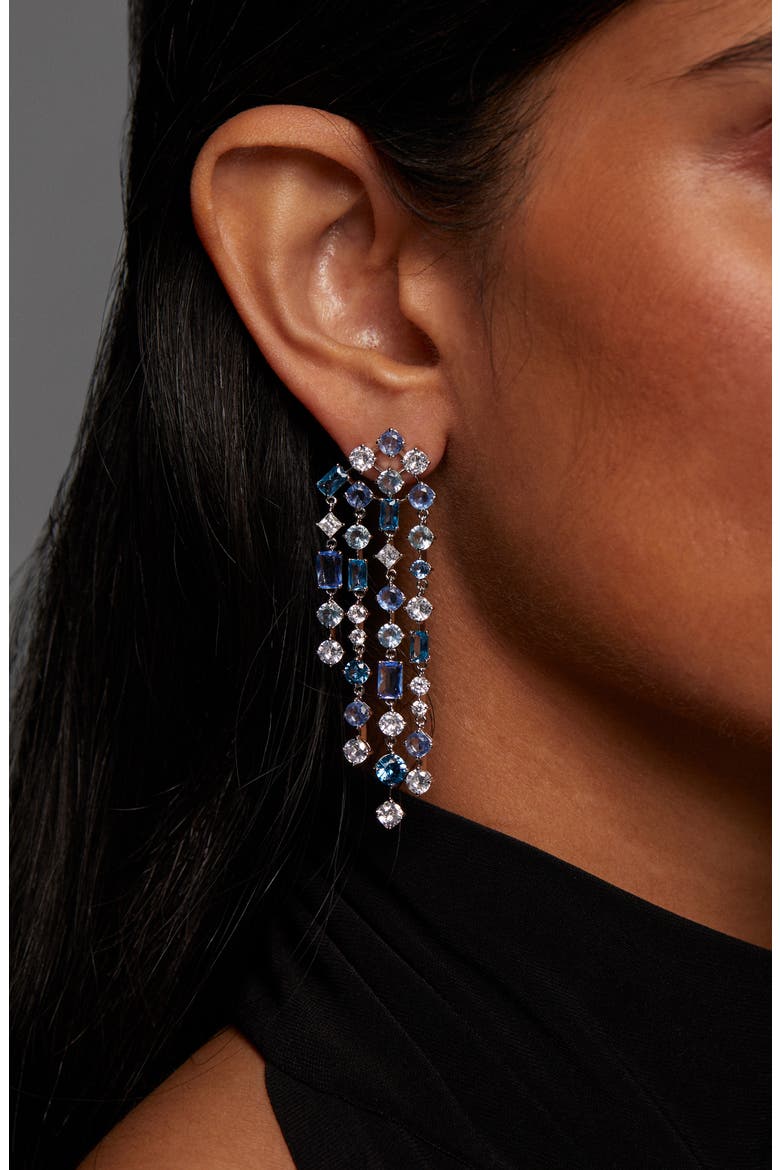 Sunshower Crystal Cascade Drop Earrings, Alternate, color, RHODIUM/ BLUE