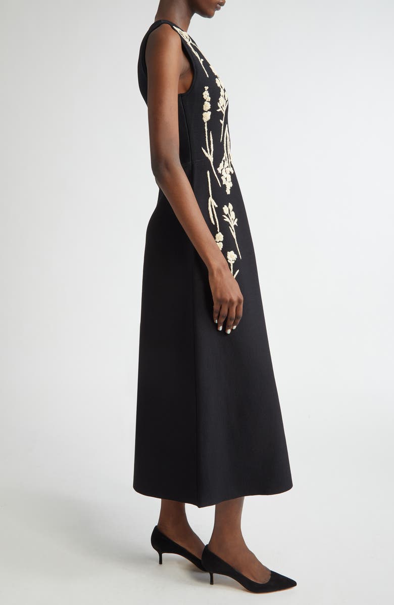 Lela Rose Hailey Floral Raffia Embroidered Knit Fit & Flare Dress, Alternate, color, Black