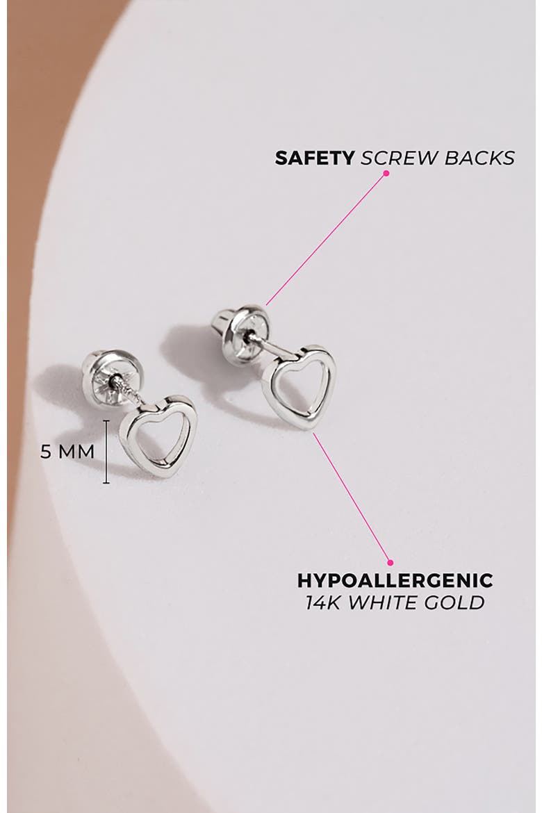 14k Tiny Heart Earrings, Alternate, color, Silver