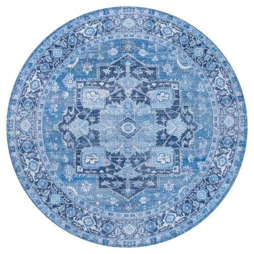 Jonathan Y Maris Ornate Medallion Machine-washable Round Area Rug In Blue/navy