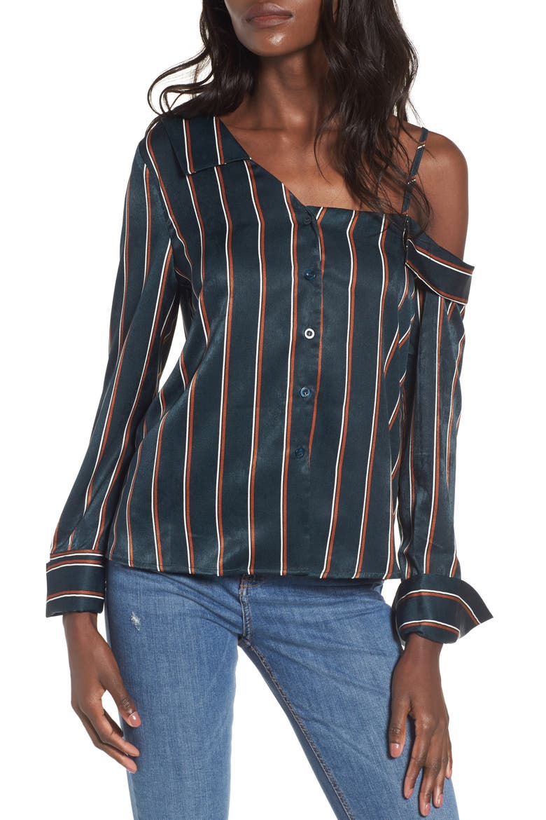 One-Shoulder Stripe Shirt, Main, color, GREEN MULTI