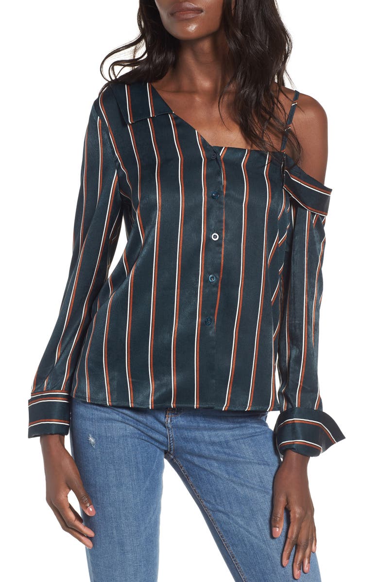 J.O.A. One-Shoulder Stripe Shirt, Main, color, 
