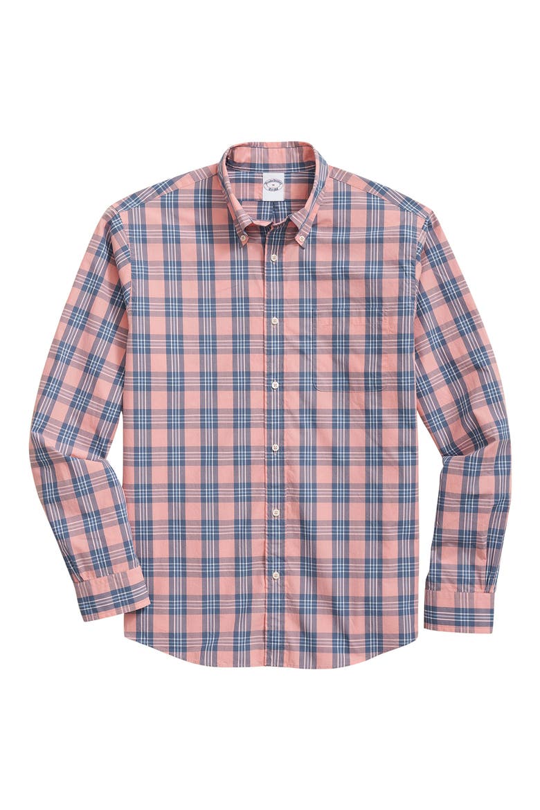 Friday Poplin Plaid Cotton Oxford Cloth Button-Down Shirt, Main, color, SALMON PLAID