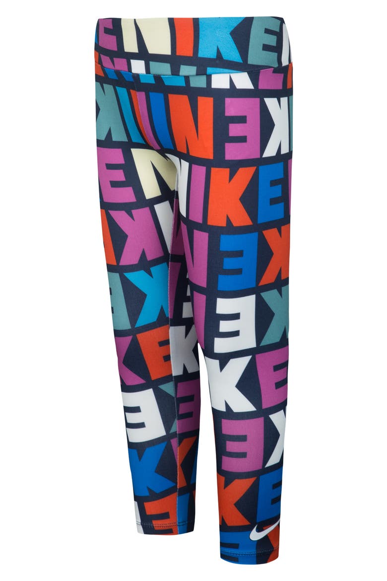 Kids' Block Logo Print Leggings, Alternate, color, OBSIDIAN