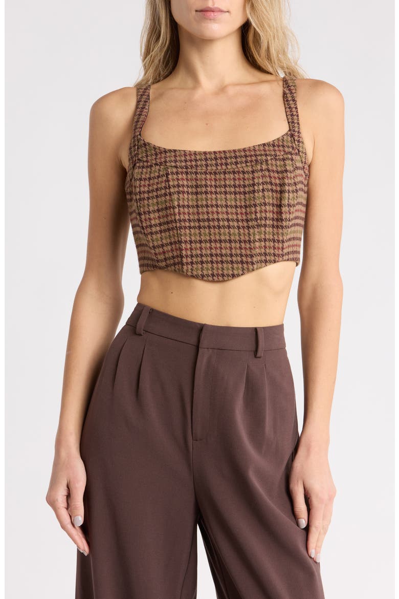 Tiffany Corset Crop Top, Main, color, BROWN MULTI HOUNDSTOOTH