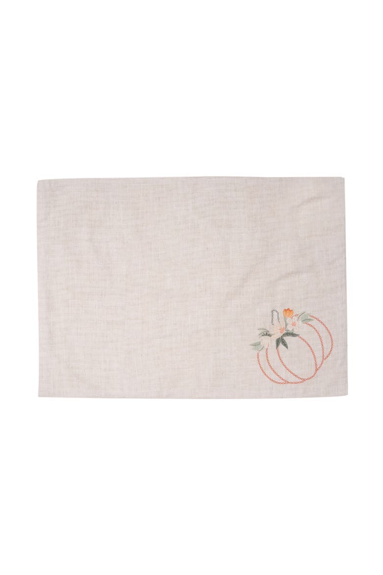 Beige Autumn Botanical Pumpkin 100% Cotton Embroidered Set of 6 Placemats 14" x 20", Alternate, color, Beige