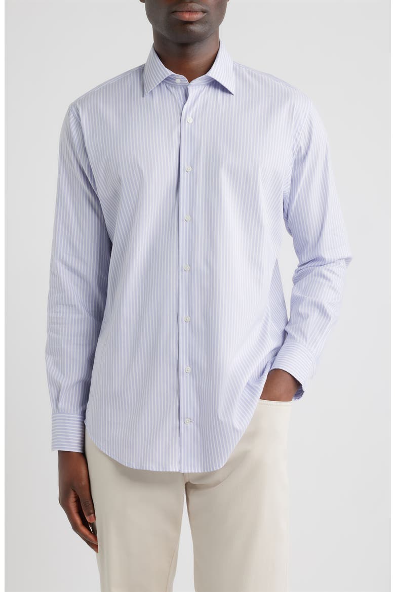Langley Stripe Crown Lite Performance Twill Button-Up Shirt, Main, color, LIGHT VIOLET