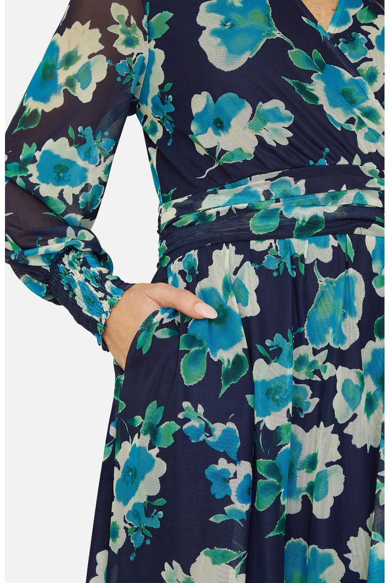 Floral V-Neck Long Sleeves Wrap Dress, Alternate, color, Blue