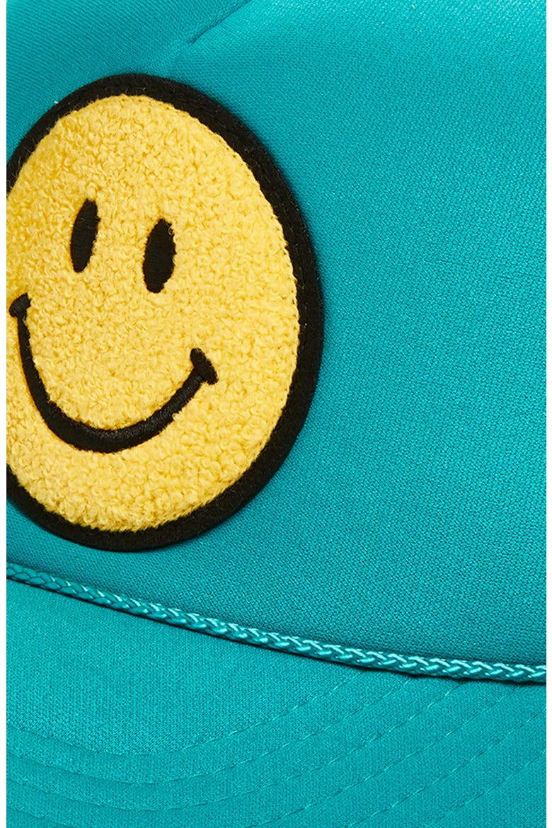 Smiley Patch Trucker Hat, Alternate, color, JADE