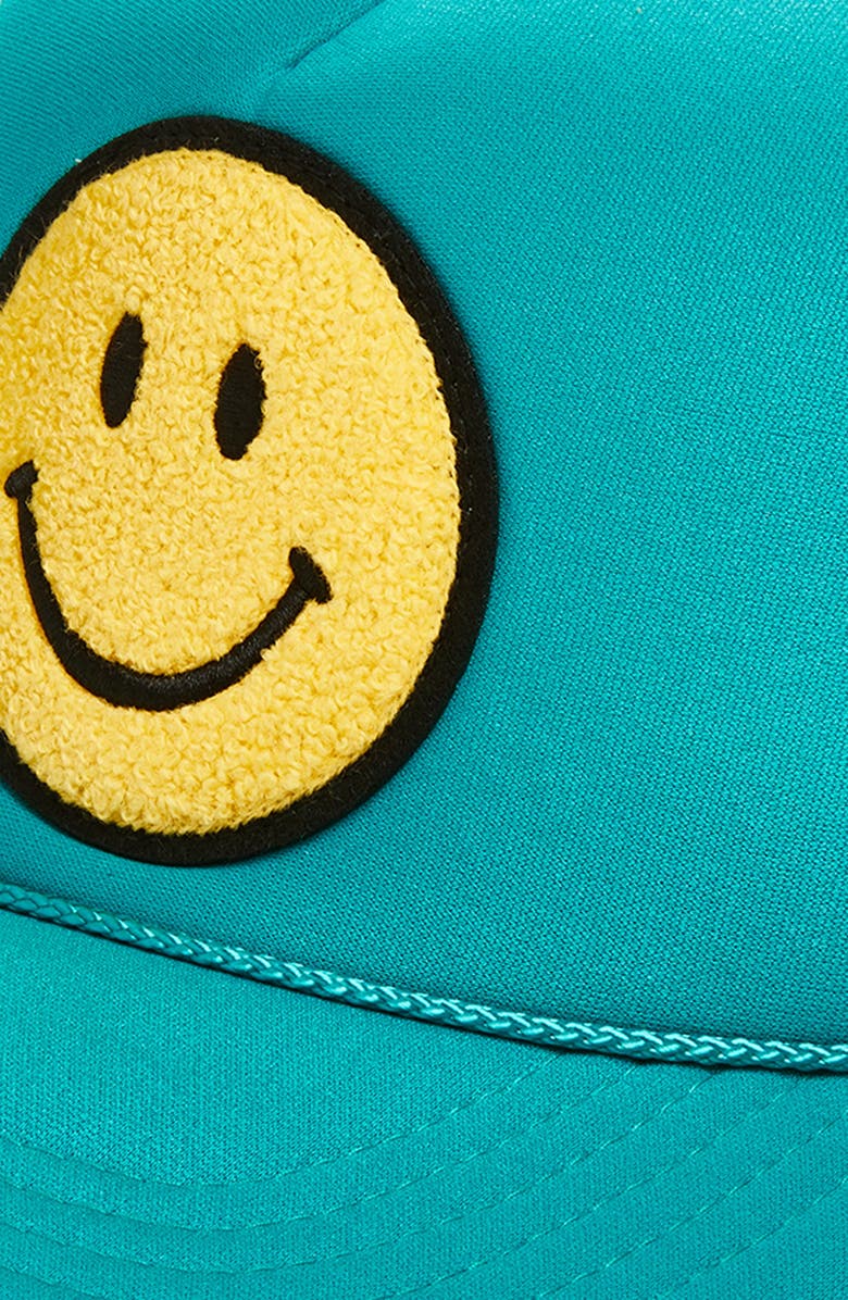 Local Beach Smiley Patch Trucker Hat, Alternate, color, Jade