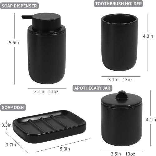 Bosilunlife Matte Black 4-piece Bathroom Set Sustainable Ceramic Foam
