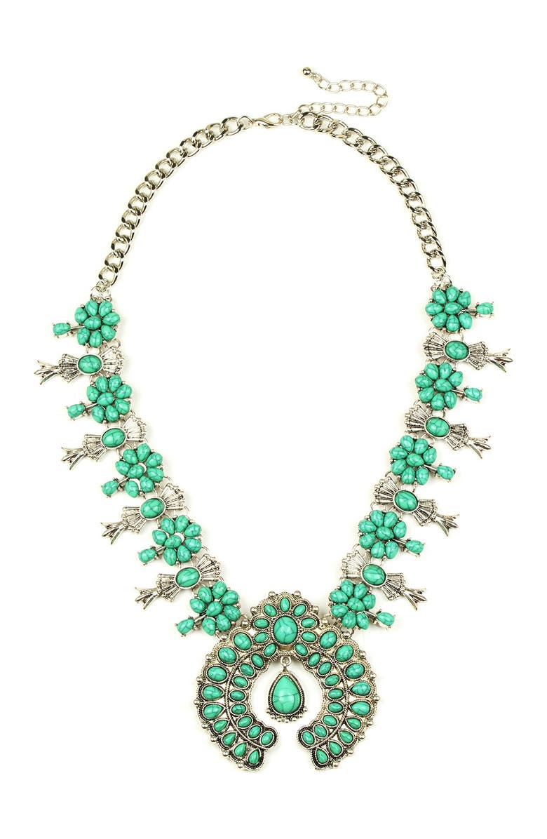 EYE CANDY LOS ANGELES Green Blossom Turquoise Statement Necklace, Alternate, color, Darksilver