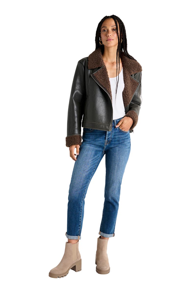 Splendid Romy Faux Leather Jacket with Faux Shearling Trim, Alternate, color,