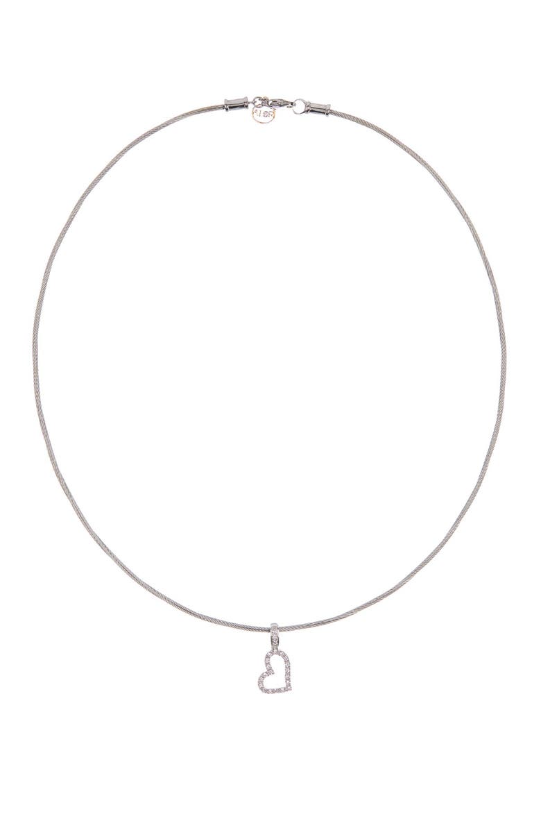 ALOR<sup>®</sup> 18K White Gold Diamond Heart Pendant Cable Necklace, Main, color, 