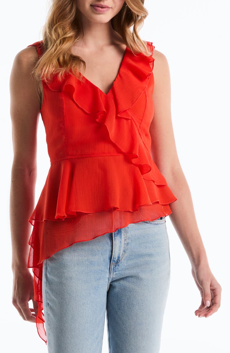 Laundry by Shelli Segal Asymmetric Ruffle Top, Main, color, Grenadine