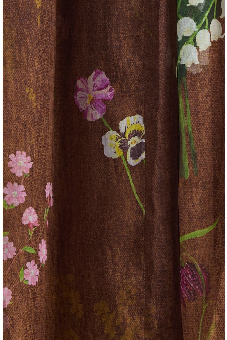 Floral One-Shoulder Silk Chiffon Gown, Alternate, color, BROWN MULTI