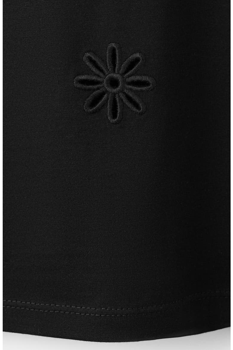 Floral Embroidered Cotton Tee, Alternate, color, BLACK