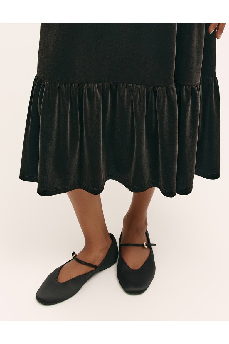 Joline Velvet Tiered Midi Skirt, Alternate, color, Black