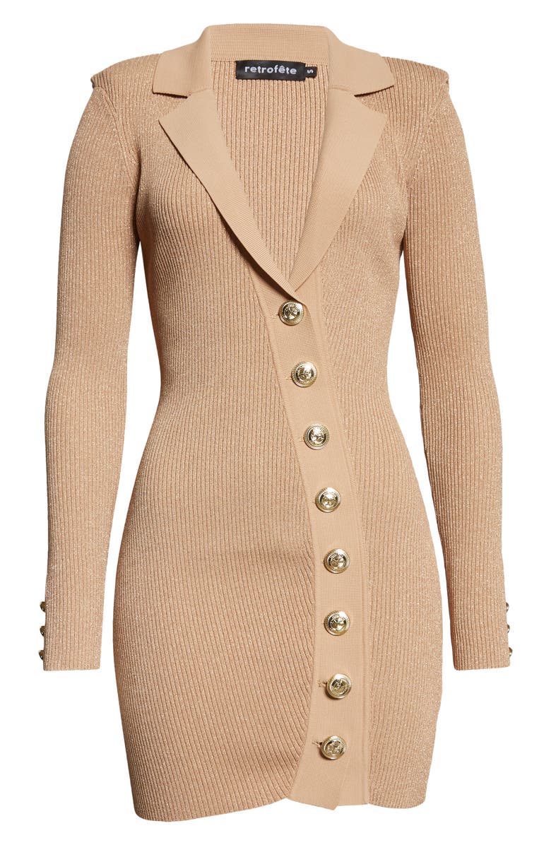 Retrofête Mimi Button Front Long Sleeve Rib Dress, Alternate, color, 