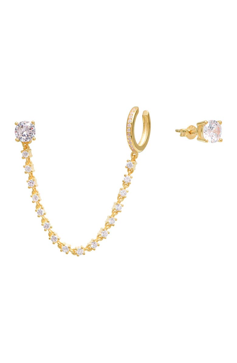 GABI RIELLE 14K Yellow Gold Vermeil CZ Cuff & Studs Earrings, Main, color, 