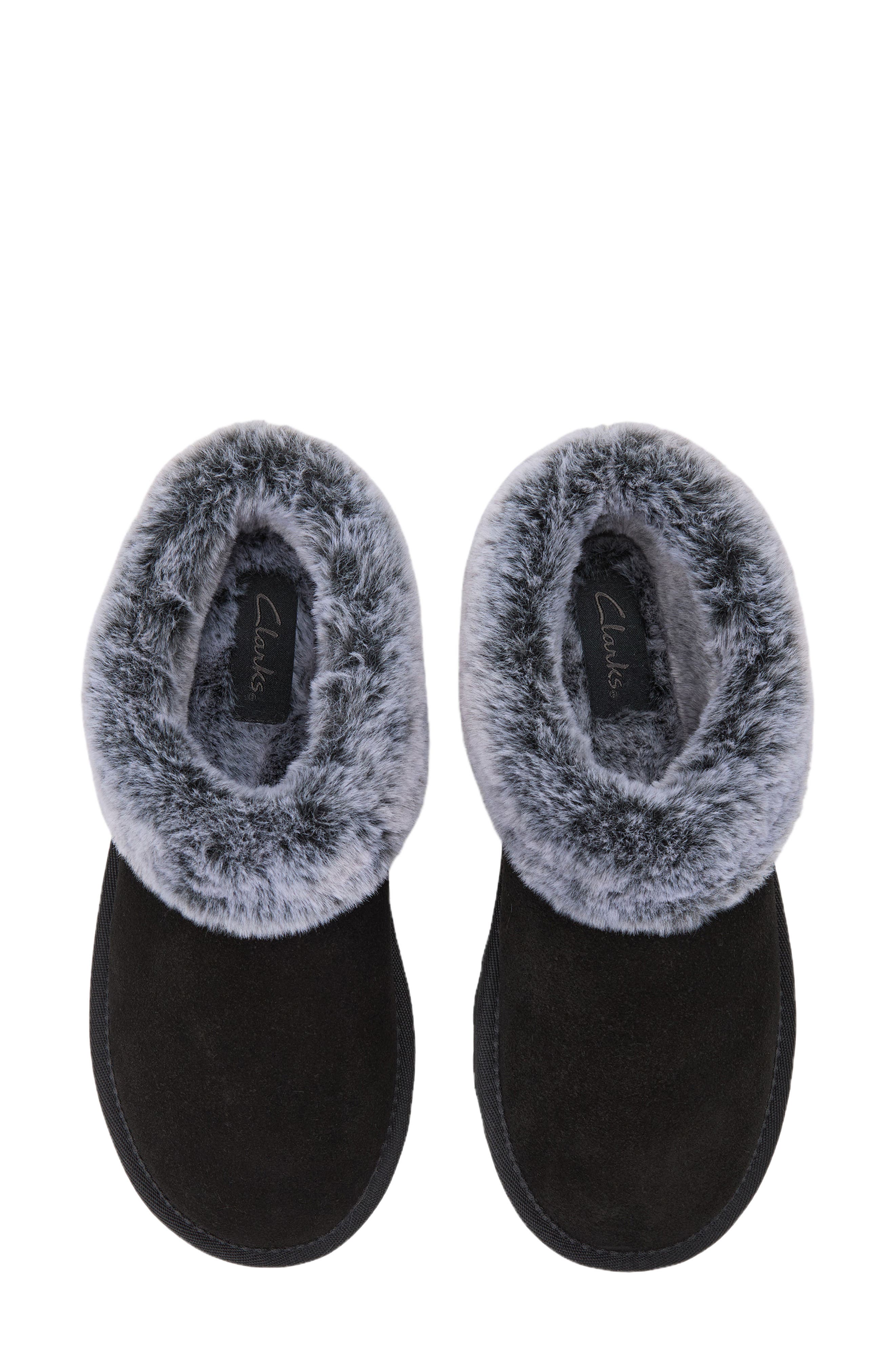 Suede Faux Fur Lined Clog, Alternate, color, BLACK