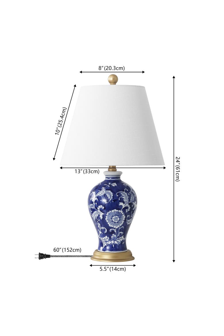 Grace French Country Cottage Ceramic/Iron Floral Urn LED Table Lamp, Alternate, color, Navy/White