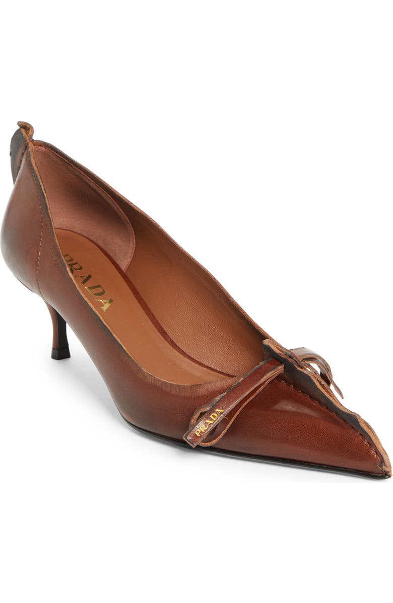 Prada Exposed Seam Kitten Heel Pump, Main, color, Cacao