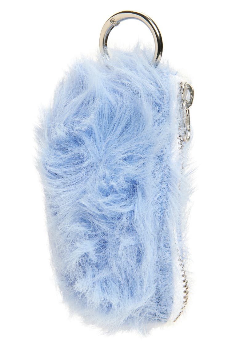 Faux Fur Pouch Bag Charm, Main, color, PERIWINKLE