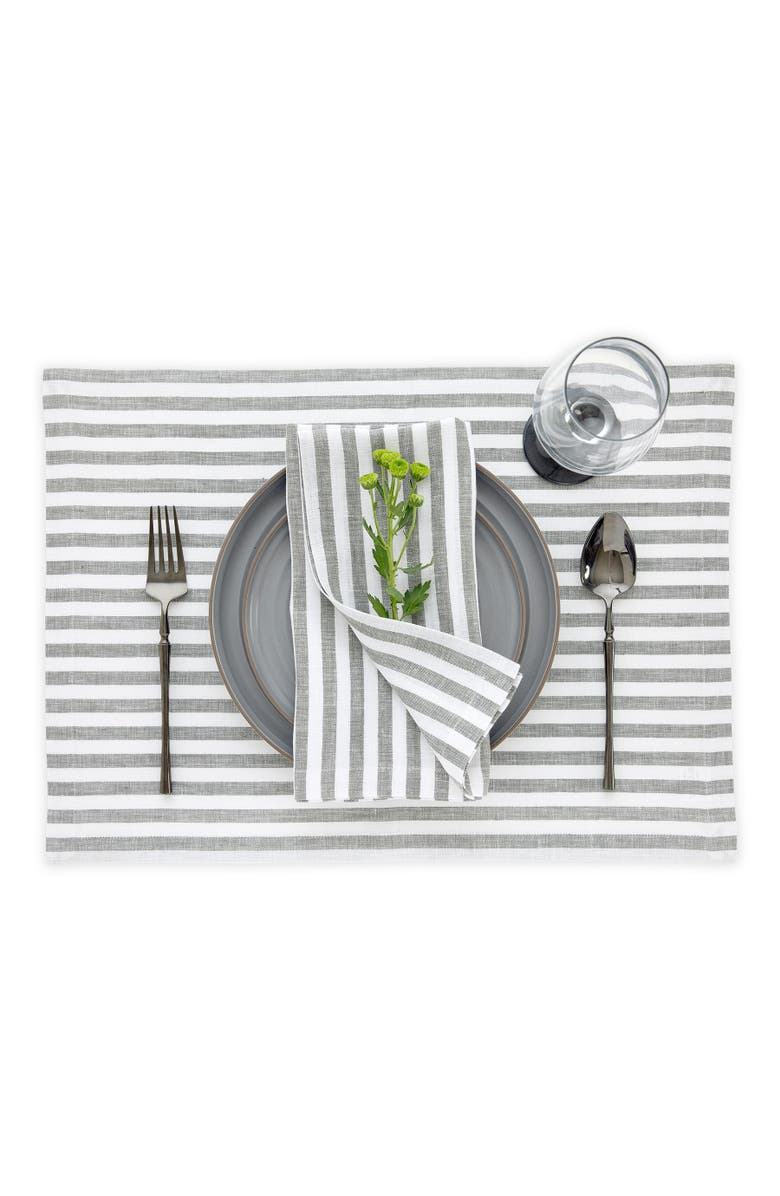 Solino Home Linen Dinner Napkins - Amalfi Stripe, 20" x 20" Inch, Alternate, color, Grey And White
