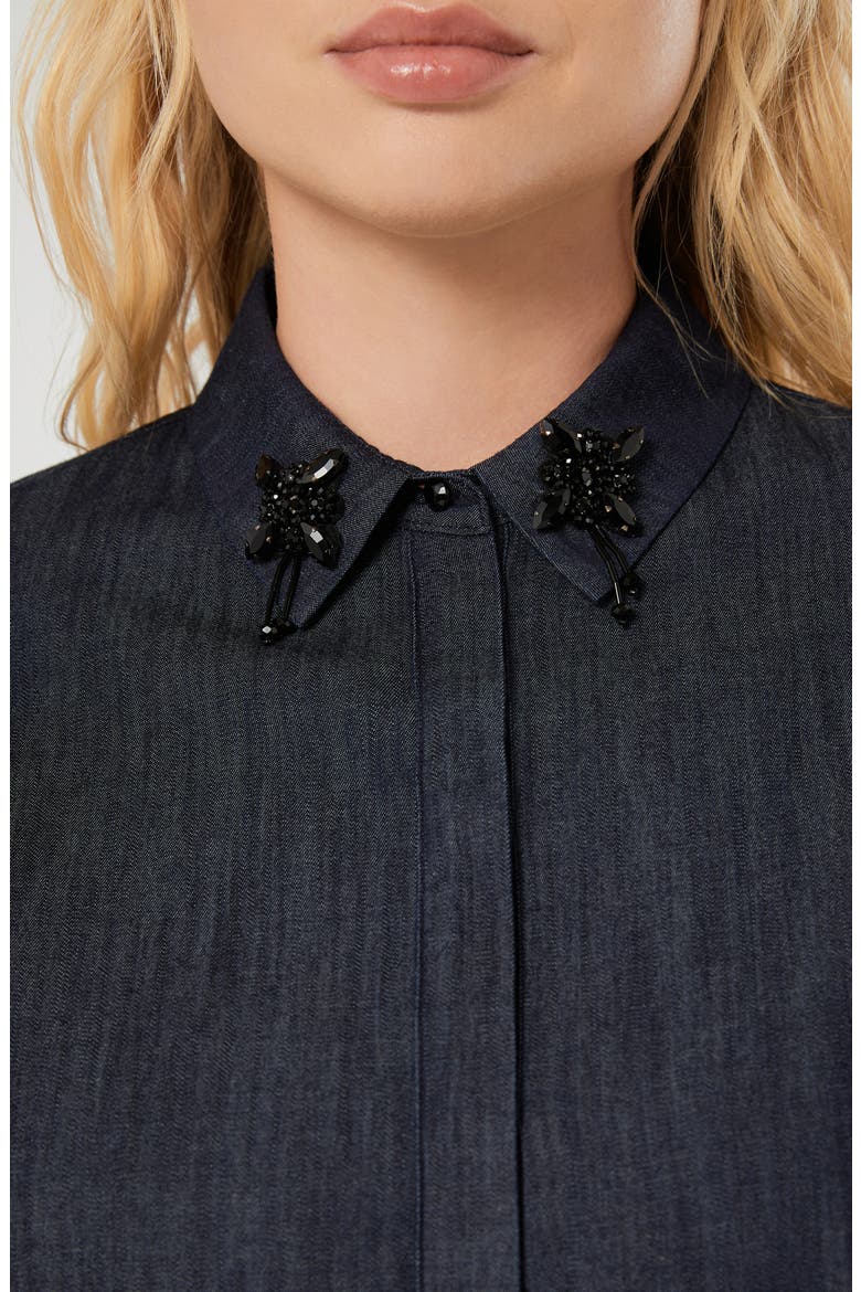 Abile Beaded Collar Denim Jacket, Alternate, color, BLUE JEANS