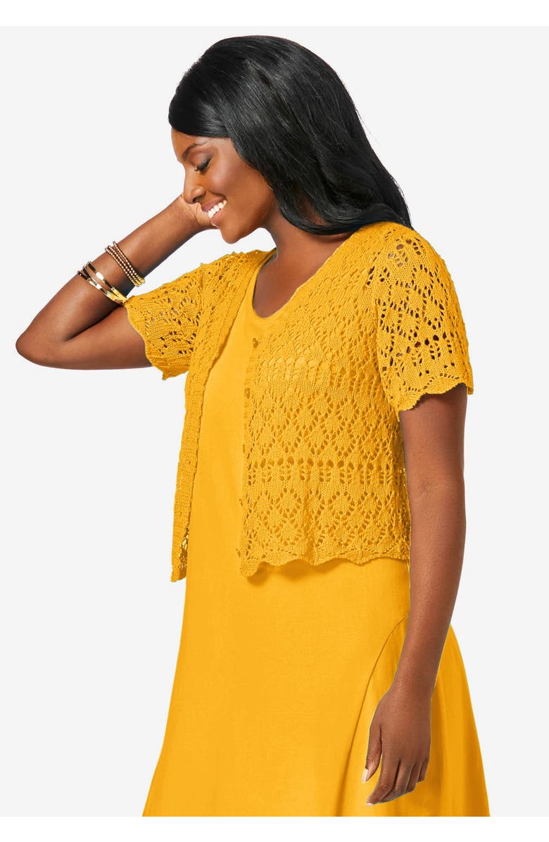 Jessica London Crochet Shrug, Alternate, color, Black