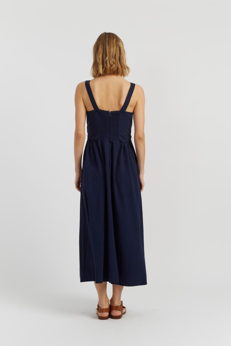 Sienna Linen-Blend Broderie Summer Dress, Alternate, color, Blue
