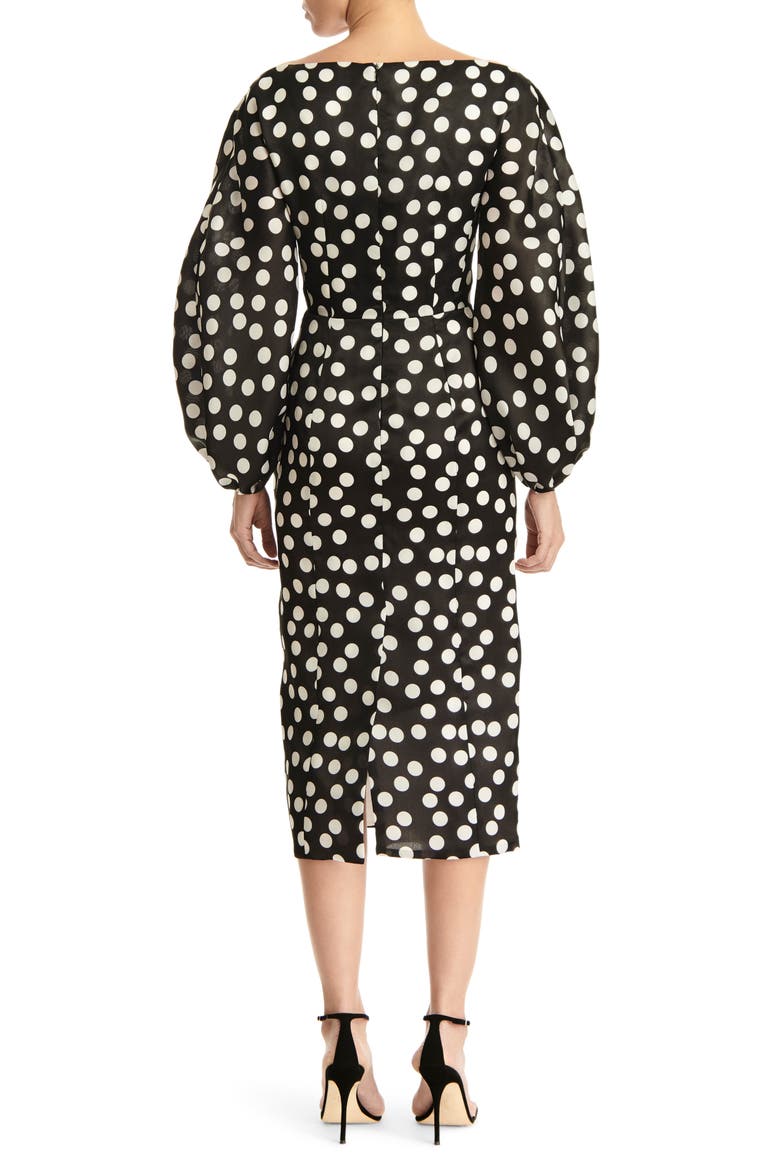 Long Sleeve Wide V-Neck Dress, Alternate, color, BLACK/ WHITE