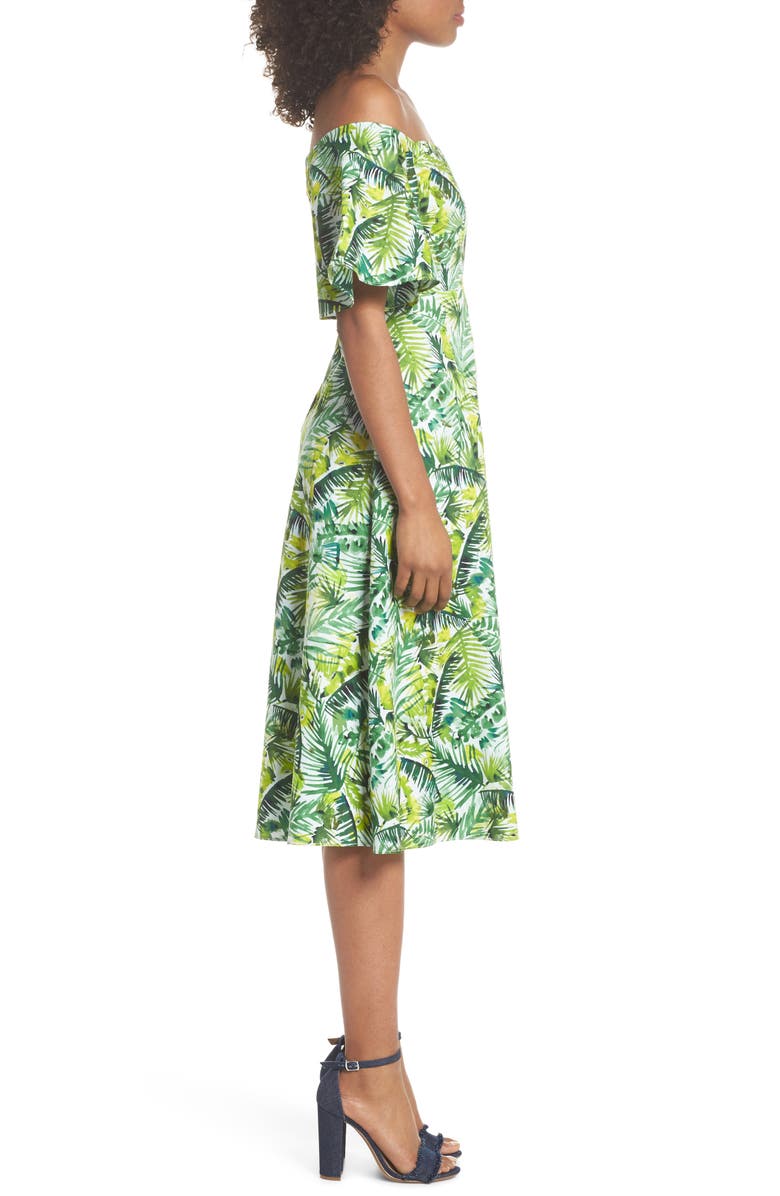 Clover and Sloane Palm Print Off the Shoulder Dress, Alternate, color, 