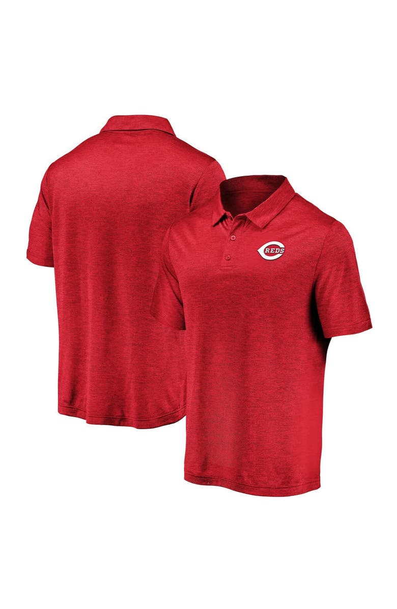 FANATICS Men's Fanatics Heather Red Cincinnati Reds Iconic Striated Primary Logo Lightweight Polo, Main, color, Heather Red