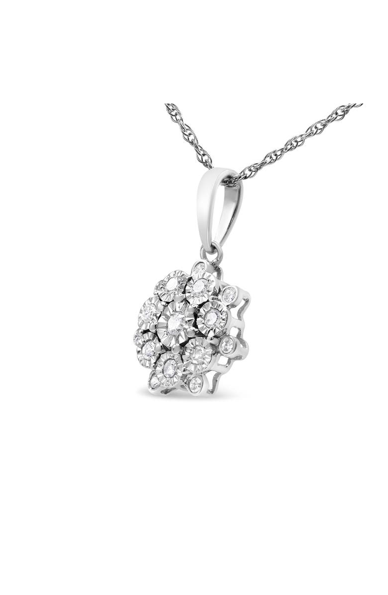Haus of Brilliance Silver 1/4 Cttw Miracle Set Diamond Floral Cluster Pendant Necklace for Women, Alternate, color, White