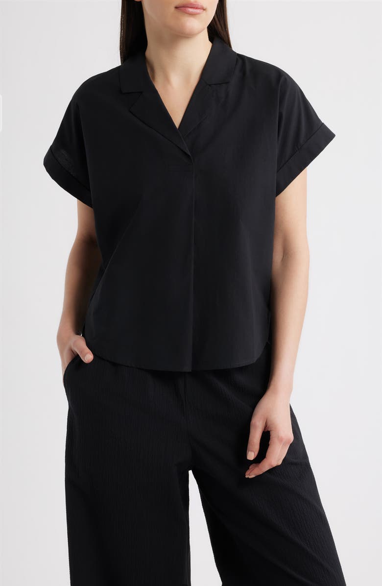 Eileen Fisher Notch Collar Roll Cuff Shirt, Main, color, Black