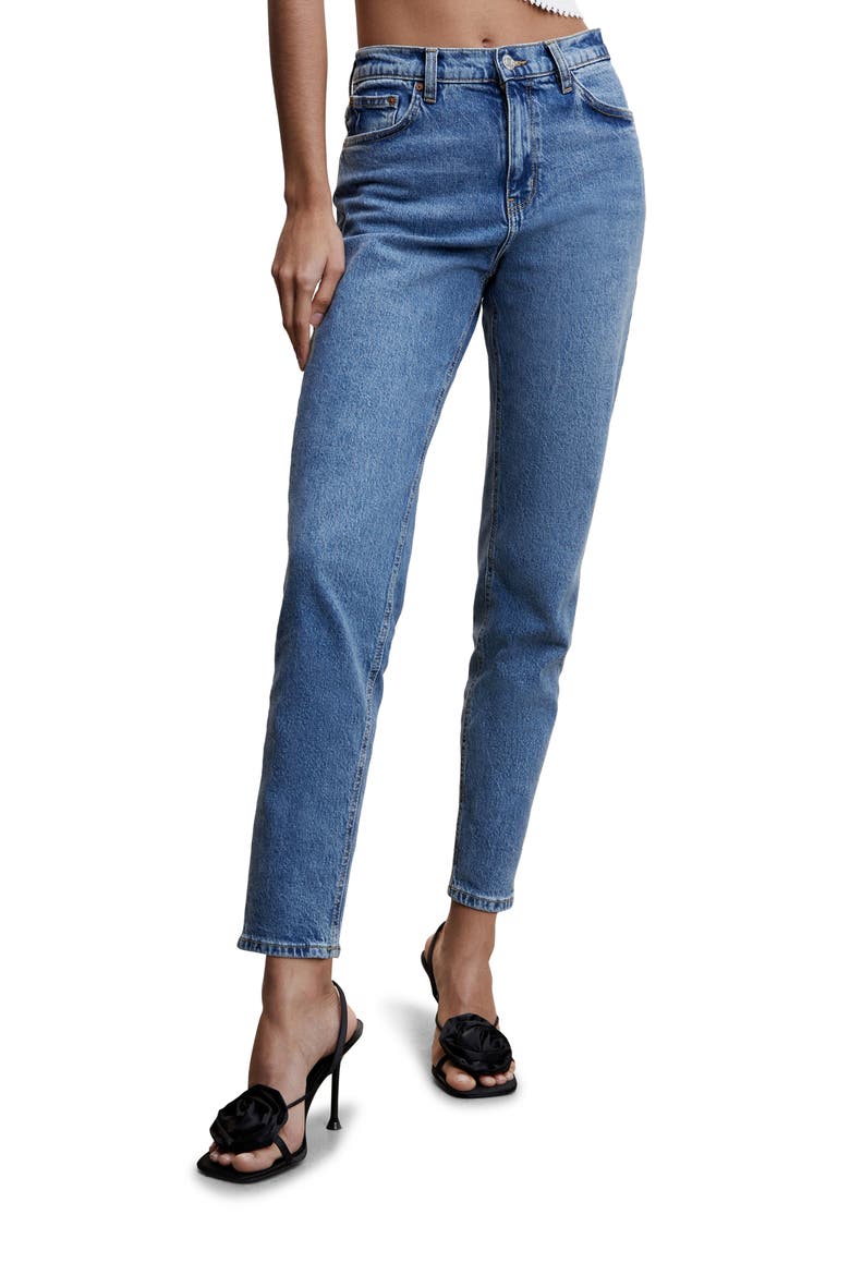 High Waist Ankle Tapered Mom Jeans, Main, color, MEDIUM BLUE